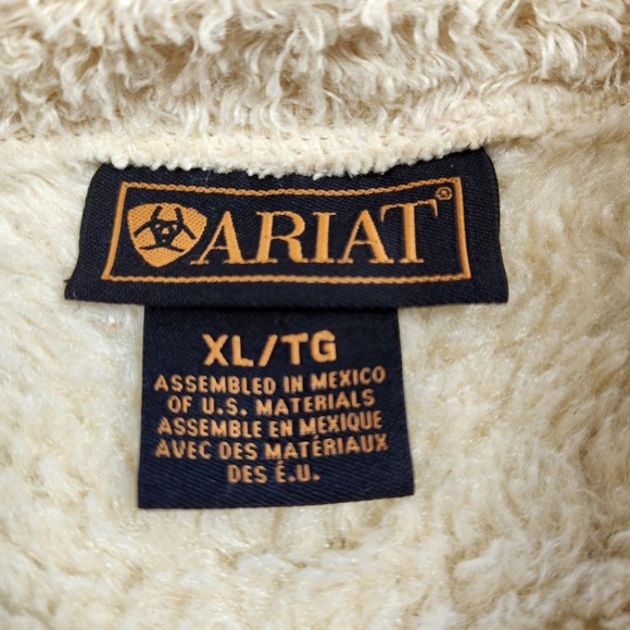 Ariat Jacket Womens XL Cream‎ Sherpa Fleece Snap Front Mock Neck Zip Pockets - Picture 2 of 7